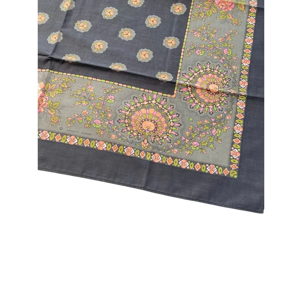 New Souleiado Charles‎ Demery Cotton Scarf Square Gray Pink Floral Large 30